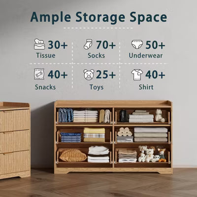 Qwatto Modern 6 Drawer Double Dresser Wide Wood Storage Chest Bedroom Furniture Nursery Kids Clothing Organizer Cabinet Anti Tip Safety
