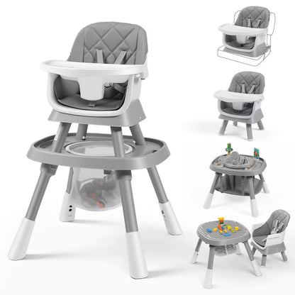 TODECARE 15-in-1 Convertiable High Chair for Babies and Toddlers, Highchair & Activity Center, Booster Seat w/5-Point Harness & Removable Tray, Gray