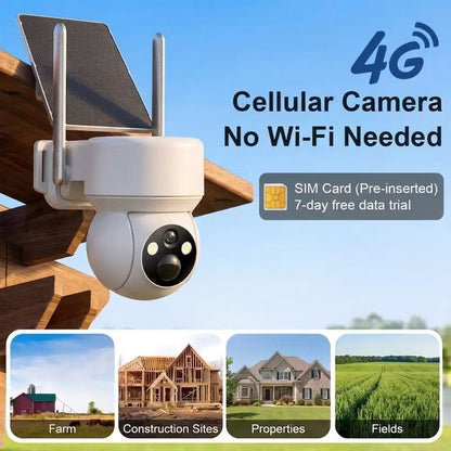 2K Security Camera Outdoor, Auto Zoom Tracking, 8MP Color Night Vision, 4G Sim Card Included, Smart Dection, Zero WiFi Limits, 2 Way Talk
