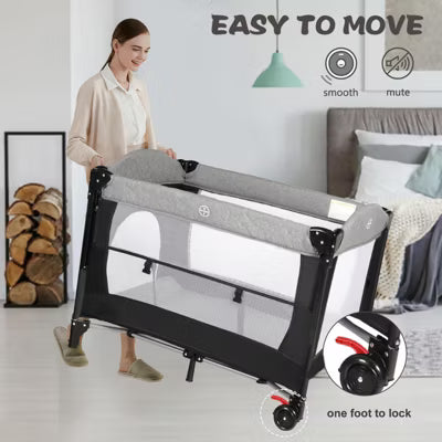 TODECARE 4 in 1 Pack and Play, Multifunction Baby Bassinet Bedside Crib, Portable Baby Nursery Playard w/Changing Table, Storage Basket