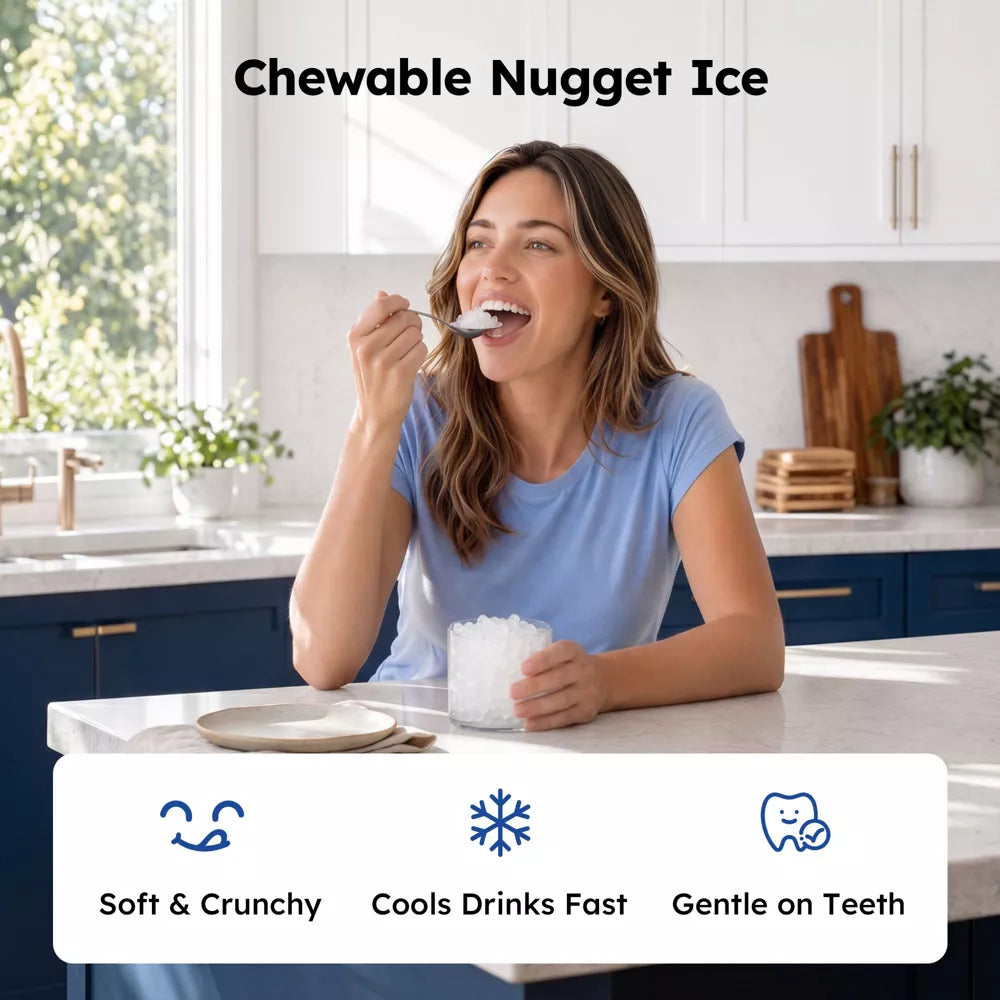 Simzlife Nugget Ice Maker 35 Lbs/24H Countertop, Fast 7-Min Ice Ready, Self-Cleaning System & Thick Insulation, Silver