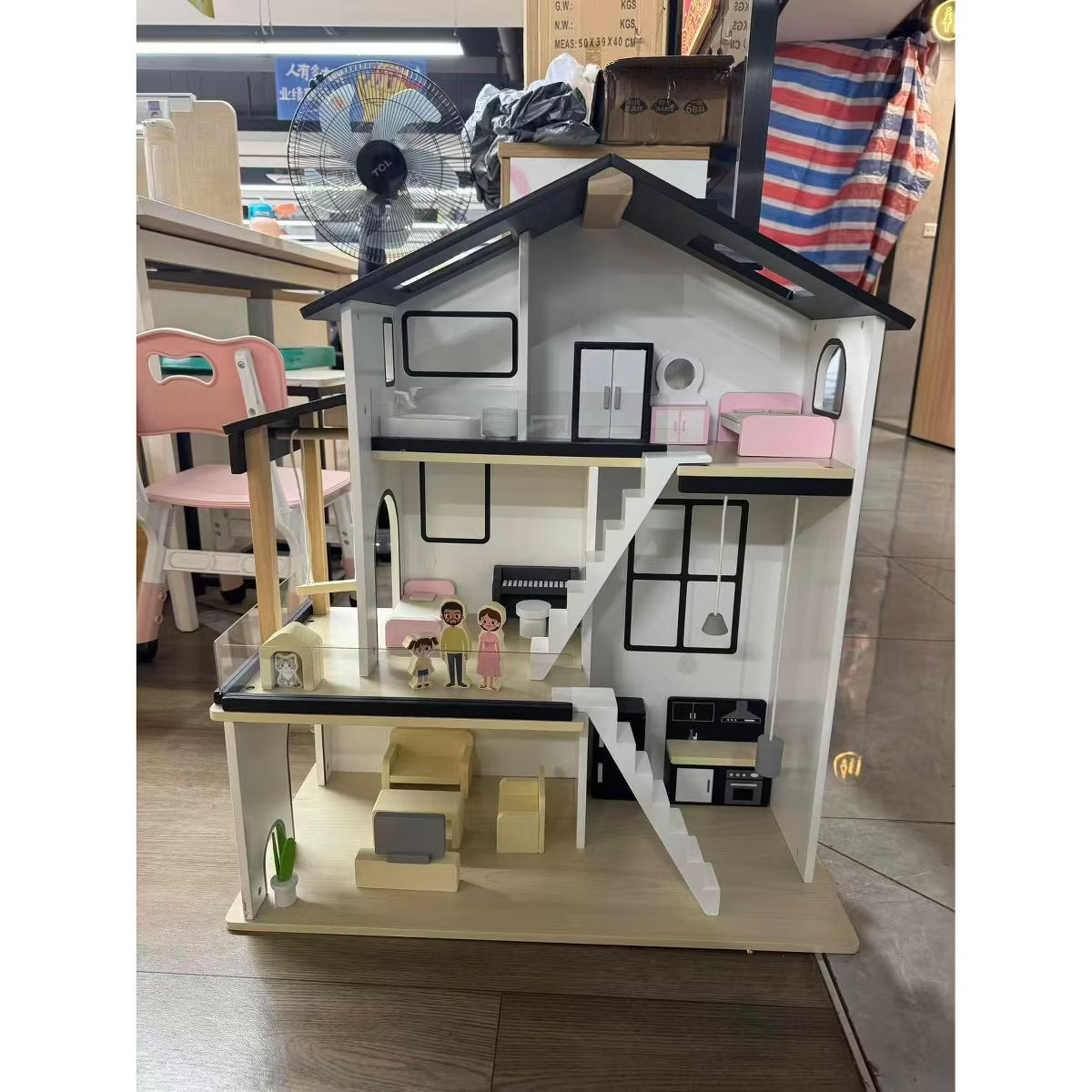 TODECARE Wooden Dollhouse for Kids, 5-Room Doll House with 20 Furniture Accessories & Doll, Pretend Play Set for Ages 3+, White