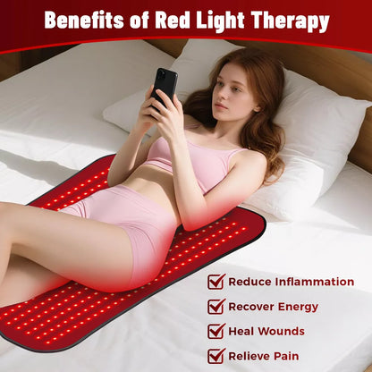 Morfone 31x14in 660nm+850nm Near Infrared Red Light Therapy Pad 210 LED High PowerTherapy Mat
