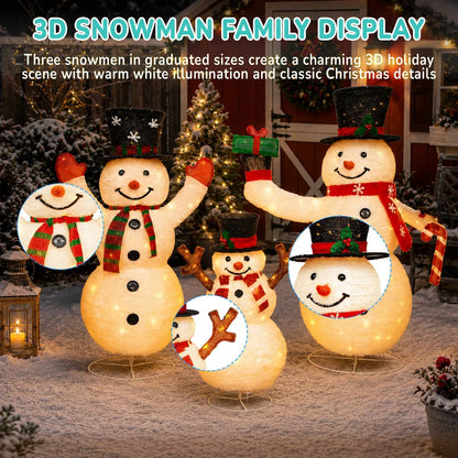Romswi 3-Piece Pre-Lit Pop-Up Snowman Family Lighted Outdoor Christmas Decoration Xmas Holiday Decor w/ 250 LED Lights for Yard Porch Patio Garden