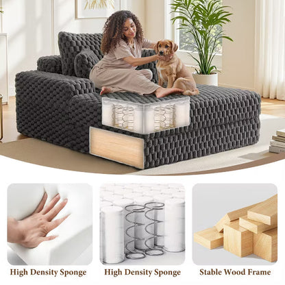 KERDOM Chaise Lounge Chair 53'' Comfy Oversized Reading Chair Fluffy Plush Cozy Couch Sofa Bed with Armrests and Pillows, for Living Room, Bedroom