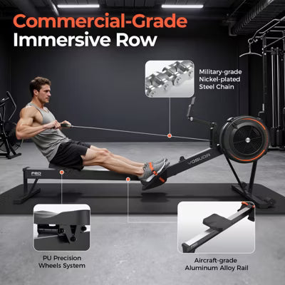 YOSUDA Air Resistance Rowing Machine – Professional Home Rower with 53.7'' Extra-Long Rail, Self-Powered Monitor & 5-Second Quick Storage