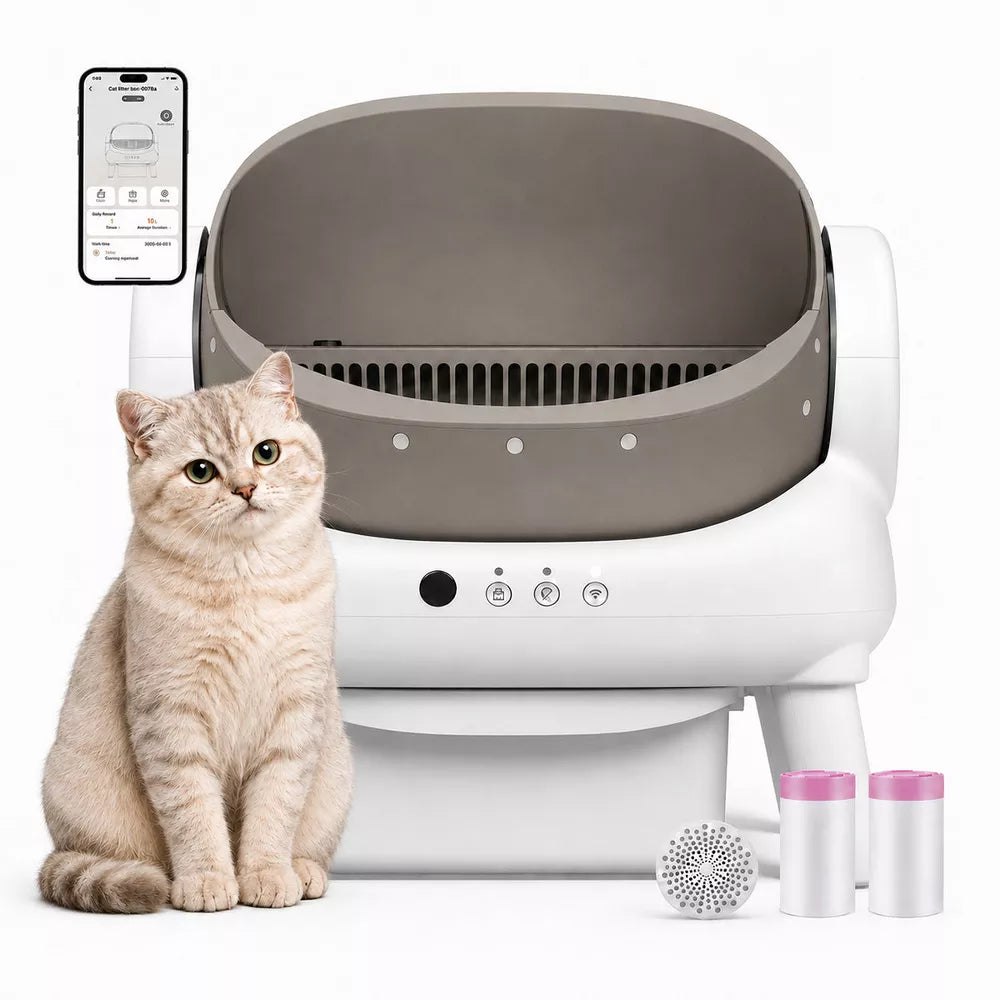 Open Top Self Cleaning Cat Litter Box with App Control, Safety Sensors and Odor Control