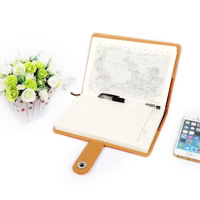 PU Leather Cover Notebook with Magnetic Clasp, Ribbon Bookmark, Calendar and World Map for Everyday Notes and Planning - LIGHT BROWN