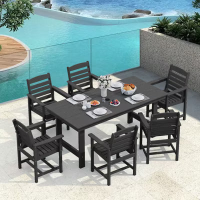 Hyleory 7pc Outdoor Dining Set, 66.9'' Rectangular Table w/Umbrella Hole and 6 Chairs