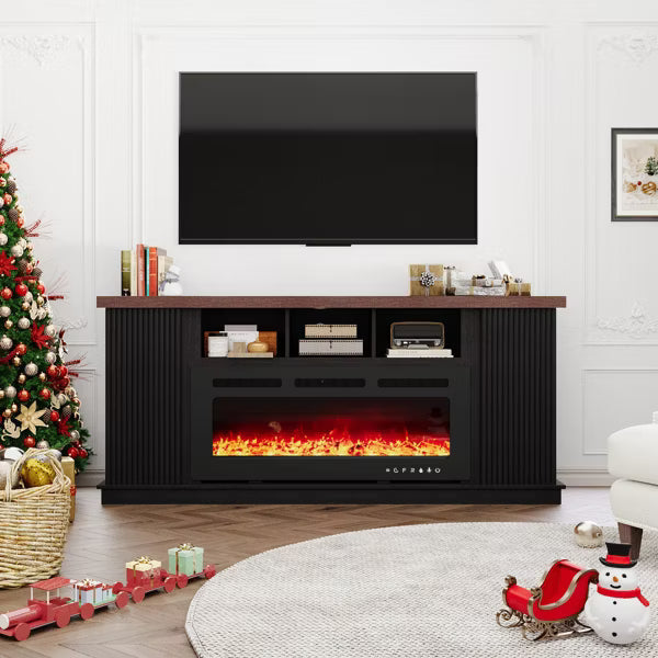EROMMY 70" W Manufactured Wood Ribbed TV Stand with Electric Fireplace