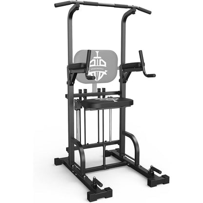 Sportsroyals Power Tower Pull Up Bar Station, 450LBS Stable Pull Up Dip Station for Home Gym Strength Training Equipment