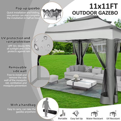 COBIZI Pop Up Gazebo 11x11FT One-Push Canopy Tent, Carpas Para Patio
