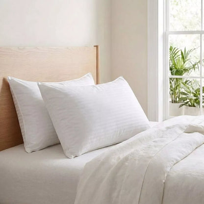 Bed Pillows for Sleeping, Pillows Queen Size Set of 2 cooling hotel quality, luxury comfort for back, side & stomach sleepers, Premium Stripes, White
