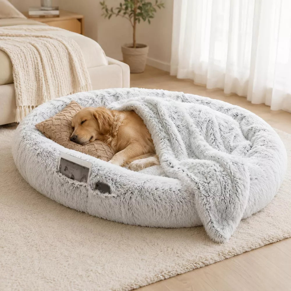 Laukingdom 71'' Human Dog Bed with Pillow & Blanket, Leak-Resistant Washable Dog Couch Bed, Oversized Pet Bed for Large Dogs