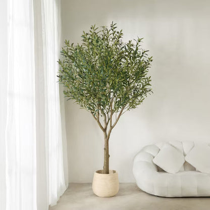 DR.Planzen 5-8FT Lush Artificial Olive Tree - UV Resistant Fake Plant with Black Fruits in 7x8" Black Pot for Indoor/Outdoor House & Floor Decor