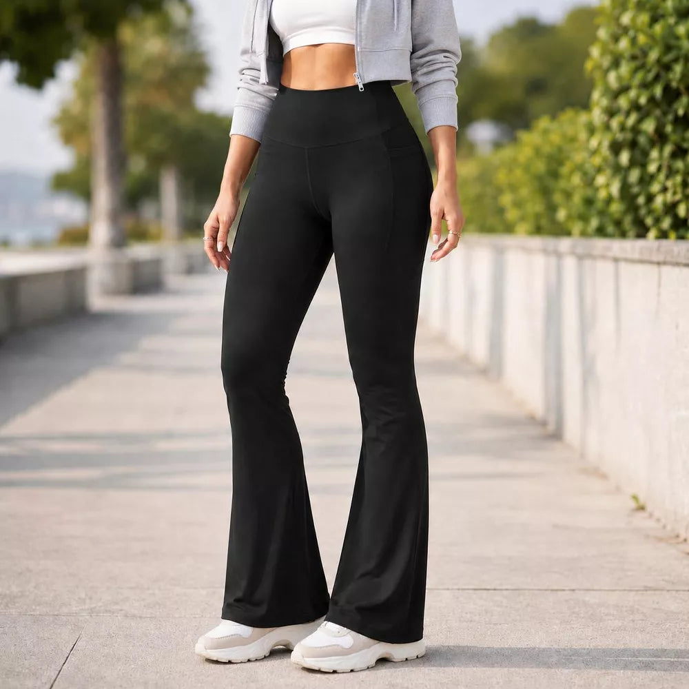 Women¡¯s High Waisted Flared Yoga Pants with Pockets, Buttery Soft Bootcut Leggings for Yoga, Gym, Workout & Everyday Wear (Black, XL)