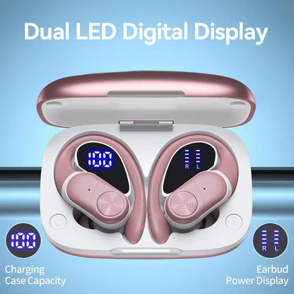 VEAT00L V6 Wireless Earbuds, 88Hrs Playback, Sport Earhooks, Digital Display Charging Case, IPX7 Waterproof, Deep Bass, for iOS Android
