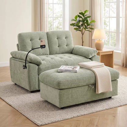 Double Recliner Sofa with Ottoman Manual Loveseat Recliner with USB Charging Port Phone Holder Soft Cushions for Living Room Apartment