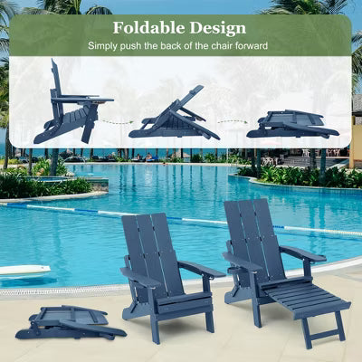 Fortune Candy 1-Person HIPS Foldable Adirondack Chair with Cushion, Navy Blue