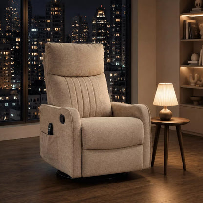360° Rotation, 8-Point Vibrating Swivel Rocker Chenille Recliner Chair with Massage and Heating