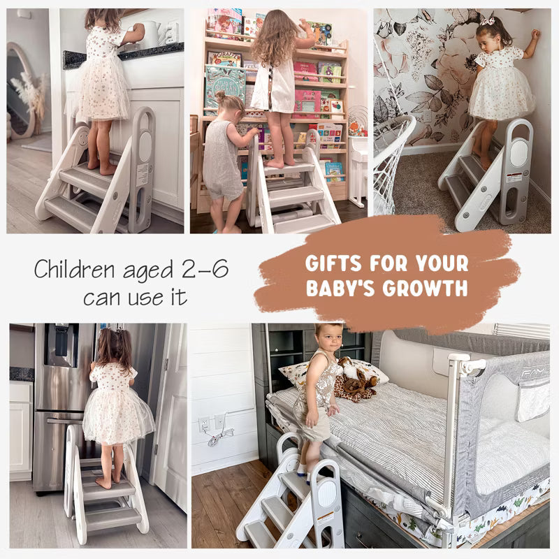 Foldable Kids Step Stool for Bathroom Sink, Adjustable Toddler Toilet Ladder & Kitchen Helper with Non-Slip Design