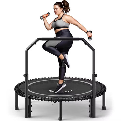 BCAN 550LBS Mini Rebounder Trampoline for Adults with Bar, Indoor/Outdoor Fitness Trampoline with Bungees, Whole-Body Workout & Relaxation at Home