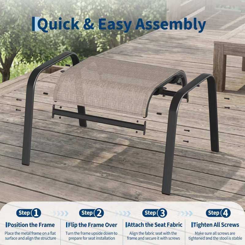 Set of 2 Stackable Outdoor Ottomans, All-Weather Textilene Foot Stool with Metal Frame, Oversized Foot Rest for Patio, Garden, Pool,Brown