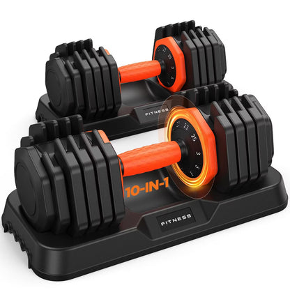 FEIERDUN Updated Adjustable Dumbbell Set of 2, 50 lbs Weights Set with Storage Box, Anti-slip Silicone Grip, Suit both Women/Men for Home Gym