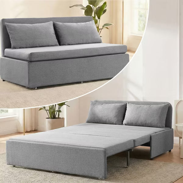 Mjkone 64.2" Linen Convertible Sleeper Sofa Bed, 3 Modes Pull Out Loveseat with High Density Foam for Apartment Guest Room