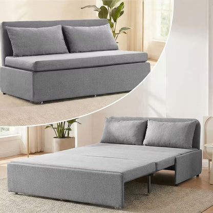Mjkone 64.2" Linen Convertible Sleeper Sofa Bed, 3 Modes Pull Out Loveseat with High Density Foam for Apartment Guest Room