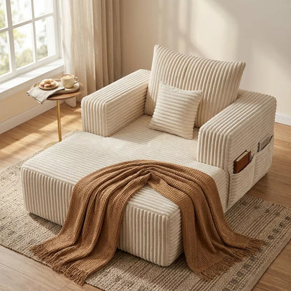 62.4 Inch Modular Sofa Single Seater Corduroy Lounge Chair with Storage Pouch Removable Arms Backrest and Throw Pillow for Living Room Apartment