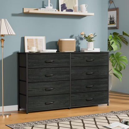 Qwatto Wide Fabric Dresser for Bedroom 8 Drawer Storage Chest 55 Inch TV Stand Entertainment Center Wood Top Organizer Unit Living Room Hallway
