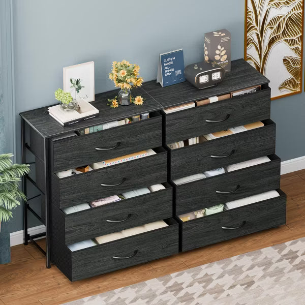 Qwatto Wide Fabric Dresser for Bedroom 8 Drawer Storage Chest 55 Inch TV Stand Entertainment Center Wood Top Organizer Unit Living Room Hallway