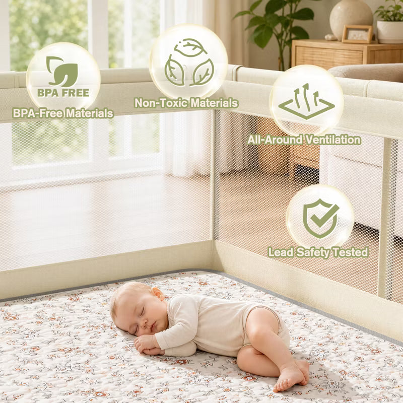 Fodoss Baby Playpen with Cotton-Padded Mat, 47 x 47 Inch Playpen for Babies & Toddlers, Indoor & Outdoor Safety Fence (yellow)
