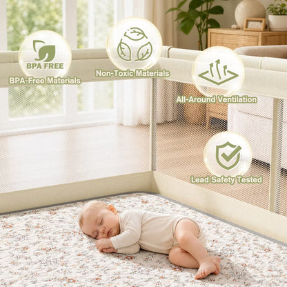 Fodoss Baby Playpen with Cotton-Padded Mat, 47 x 47 Inch Playpen for Babies & Toddlers, Indoor & Outdoor Safety Fence (yellow)