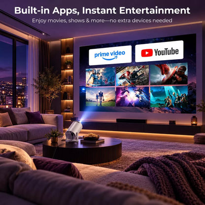 Mini Projector with WiFi and Bluetooth, Support Auto Keystone, 360° Rotating, 1080P Video Projector for Bedroom Portable Projector for Home Theater（副本）