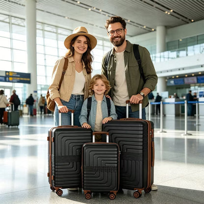 SUNSPIRE 3 Piece Luggage Set Expandable PC ABS Hardshell Suitcases 20 24 28 Inch TSA Lock Dual Spinner Wheels Black