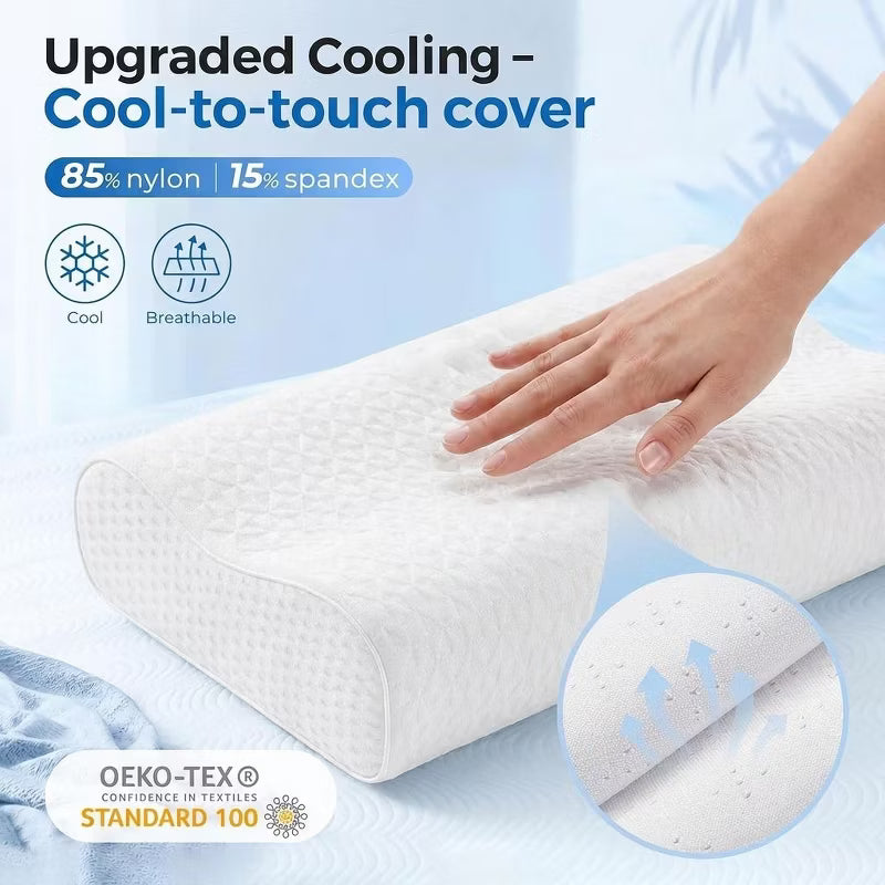 Bed Pillow Memory Foam Pillow, Queen Neck Pain Relief, Contour Cooling Pillow for Neck and Shoulder Pain, Side, Back and Stomach Sleeper