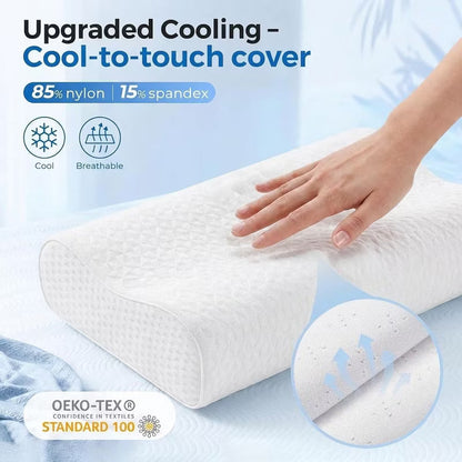 Bed Pillow Memory Foam Pillow, Queen Neck Pain Relief, Contour Cooling Pillow for Neck and Shoulder Pain, Side, Back and Stomach Sleeper