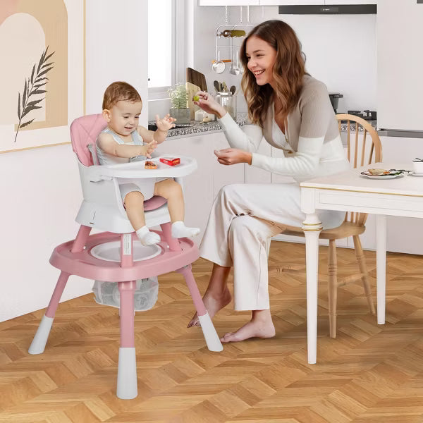 TODECARE 15-in-1 Convertiable High Chair for Babies and Toddlers, Highchair & Activity Center, Booster Seat w/5-Point Harness & Removable Tray,Pink