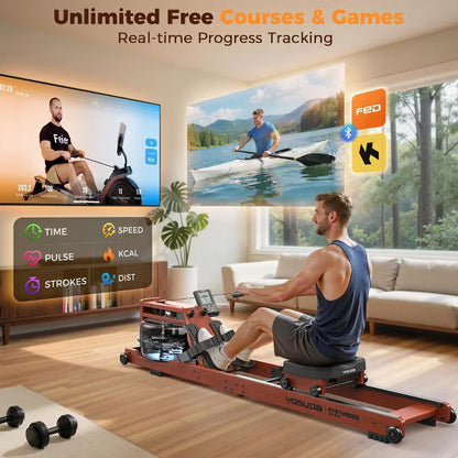 YOSUDA Water Rowing Machines for Home Use, Foldable Rower Machine 400LBS Weight Capacity with Dedicated Monitor