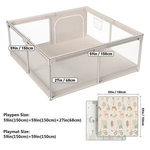Fodoss Baby Playpen with Mat, 59x59 In Playpen for Babies and Toddlers, Indoor & Outdoor Activity Center, Safety Baby Fence (59x59x27inch, gray)