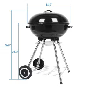 Karl Home 18 in. Apple Charcoal Grill in Black with Wheels Portable Kettle Barbecue Grill with Stand