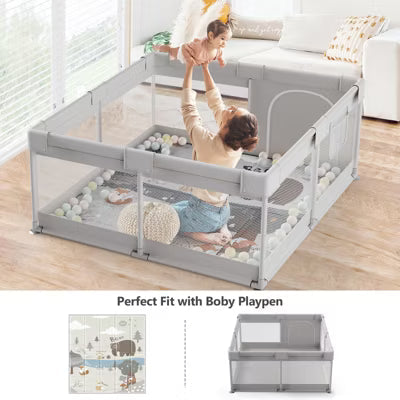 Fodoss Baby Playpen with Mat ，47 x 47 In Playpen for Babies and Toddlers, Indoor & Outdoor Activity Center, Safety Baby Fence (Grey)