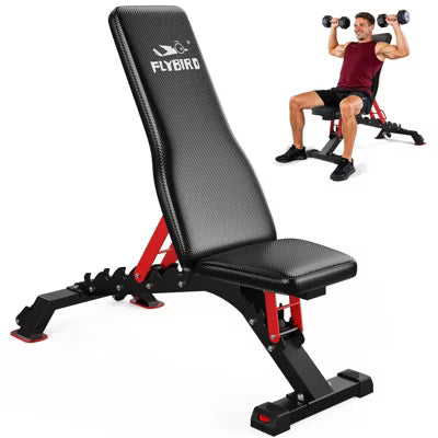 FLYBIRD 1200LBS Weight Capacity Strength Training Bench Heavy-duty Adjustable Workout Bench,34'' Extra-Long Backrest and Easy-Roll Wheels