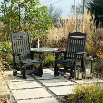 Fortune Candy 1-Person Poly Lumber Patio Glider, with Cup Holders, High Backrest and Deep Contoured Seat, HIPS Material (Matte Black)