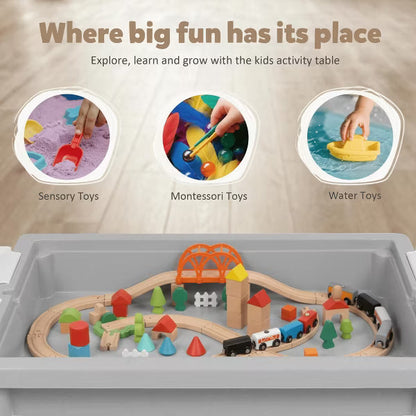 Kinder King Kids Play Table with 2 Chairs, Block Surface, Paper Roll, Built-In Storage