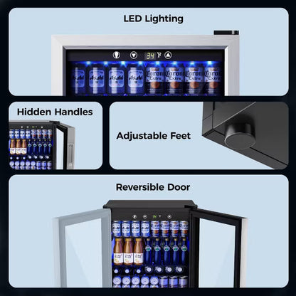 EUHOMY 145 Can Beverage Refrigerator- Mini Fridge with Digital Temperature Control- Silver