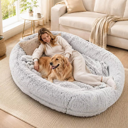 Laukingdom 71'' Human Dog Bed with Pillow & Blanket, Leak-Resistant Washable Dog Couch Bed, Oversized Pet Bed for Large Dogs