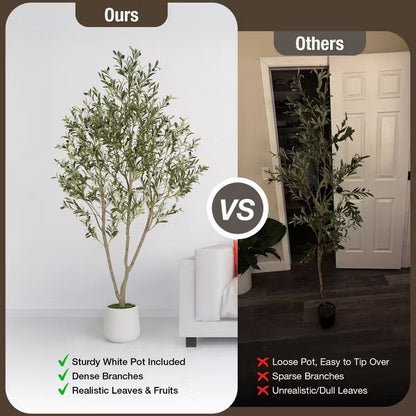 Romswi Faux Olive Tree with Oval White Planter, 5 FT Tall Faux Olive Trees, with Natural Wood Trunk Lifelike Fruits, Fake Greenry Plant for Home Decor